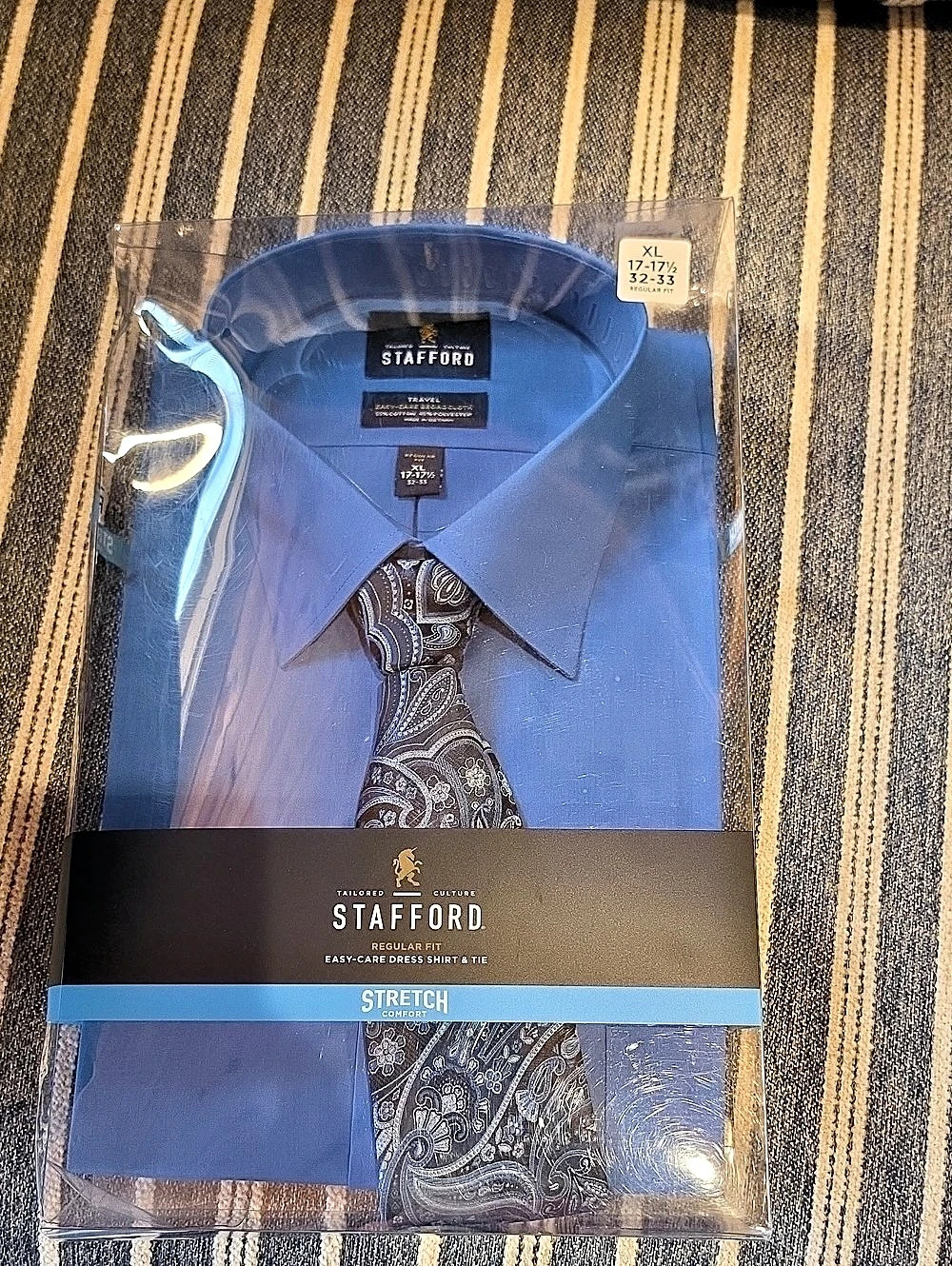 Stafford 531-1423 Men's Blue Paisley Dress Shirt XL NWT